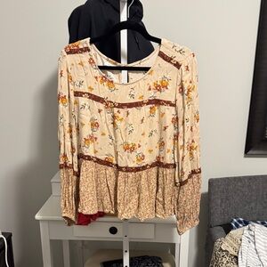 Maurices Floral Cream and Brown Blouse